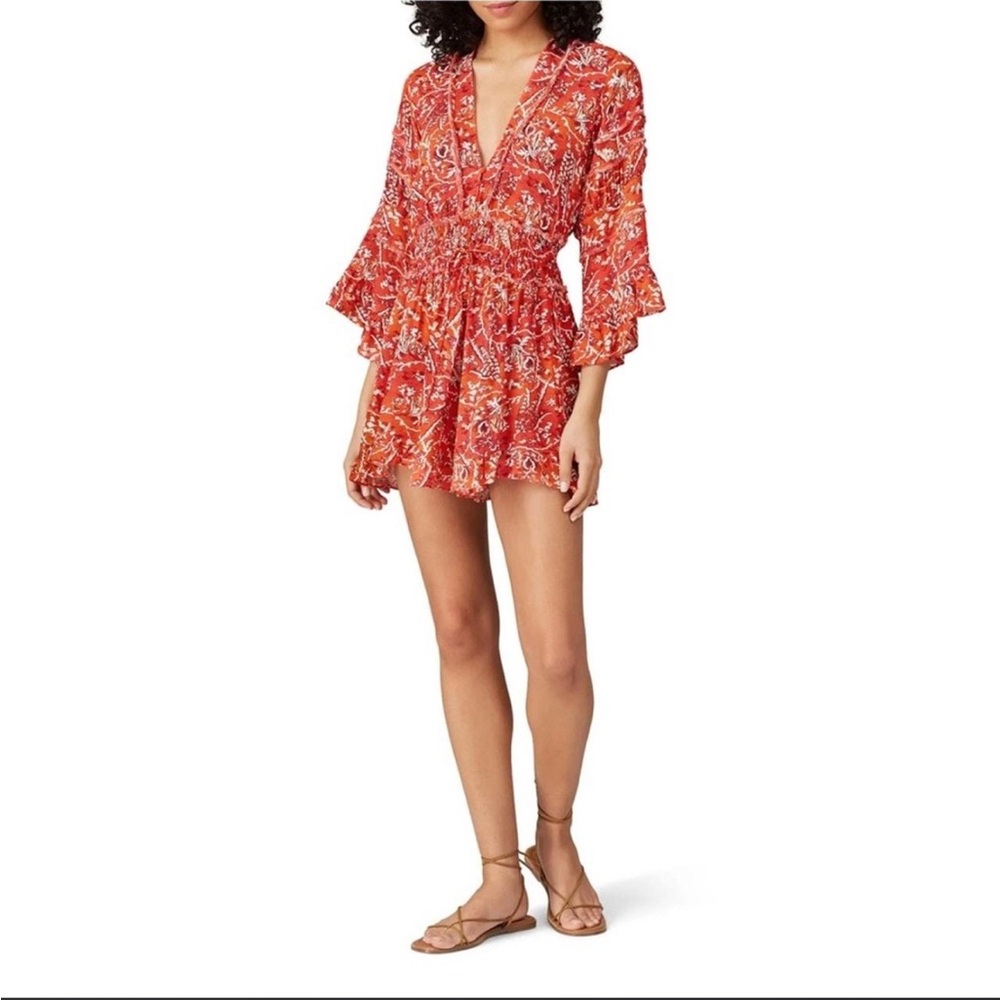 IRO Vibrant Red and Orange Long Sleeve Rhodey Romper Size 6 (38)